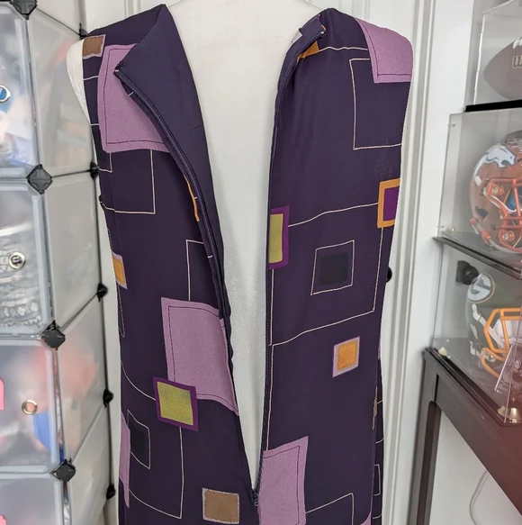 Maggy London Purple Pink Yellow Sleeveless Geometric Maxi Dress Size 8 - Picture 5 of 11